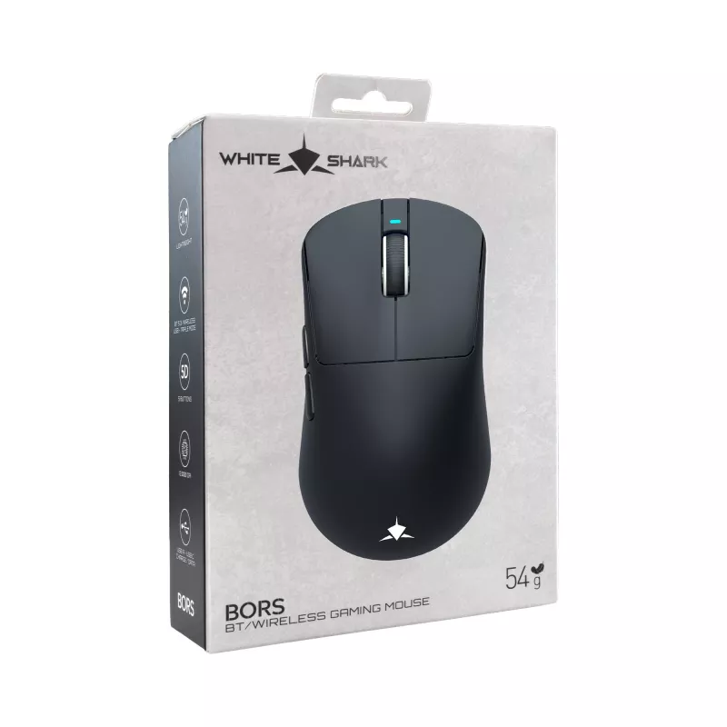 White Shark BORS-B WGM-5021 juhtmevaba mängurihiir, 12000 DPI, 2,4 GHz, RGB, must