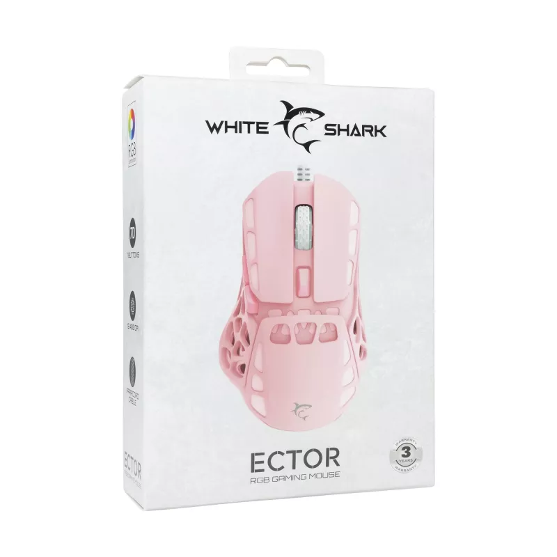 White Shark ECTOR-P GM-5016 Juhtmega Mängurihiir, 6400 DPI, Roosa