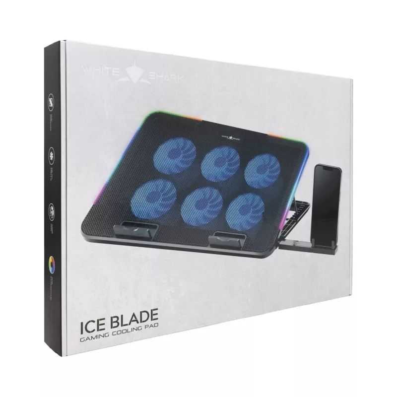 White Shark ICE BLADE GCP-96 kahe ventilaatoriga sülearvuti jahutusalus sinise LED-valgustusega, kuni 17 tolli, 5 reguleeritavat asendit
