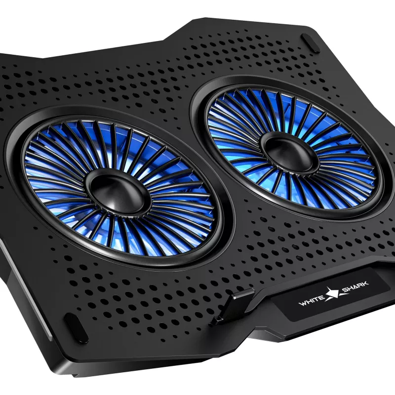 White Shark ICE GUARD GCP-4 jahutusalus kahe 125 mm sinise LED-ventilaatoriga, 5 kõrgusseadet, kuni 17,3 tolli