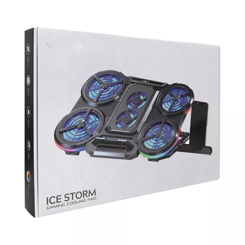 White Shark ICE STORM GCP-6 Sülearvuti jahutusalus, 2x125mm ventilaatorid, Sinine LED, USB, kuni 17 tolli