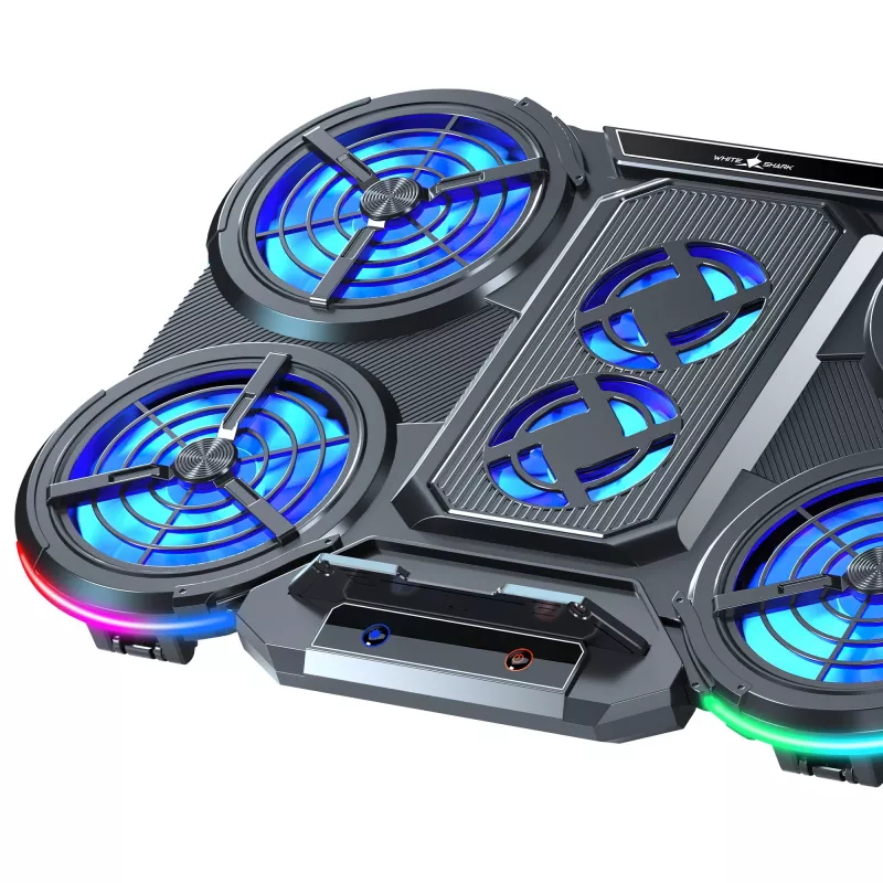 White Shark ICE STORM GCP-6 Sülearvuti jahutusalus, 2x125mm ventilaatorid, Sinine LED, USB, kuni 17 tolli