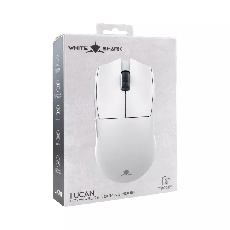 White Shark LUCAN-W WGM-5022 12000 DPI Juhtmevaba Mänguhiir, Valge