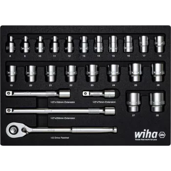 Wiha 44740 1/2 tolline padrunikomplekt 39-osaline peenratastega põrkmehhanismiga, kuuskant- ja TORX E-profiil, kroomvanaadium, 10-32mm / E10-E24, DIN 3120