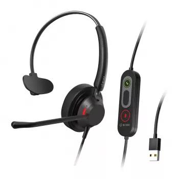 WINX CALL Pro 2 Mono AI mürasummutusega kõrvaklapid, juhtmega USB-A, pööratava mikrofonivarrega, juhtnuppudega kaablil, pehme PU-nahast kõrvapadjaga, must