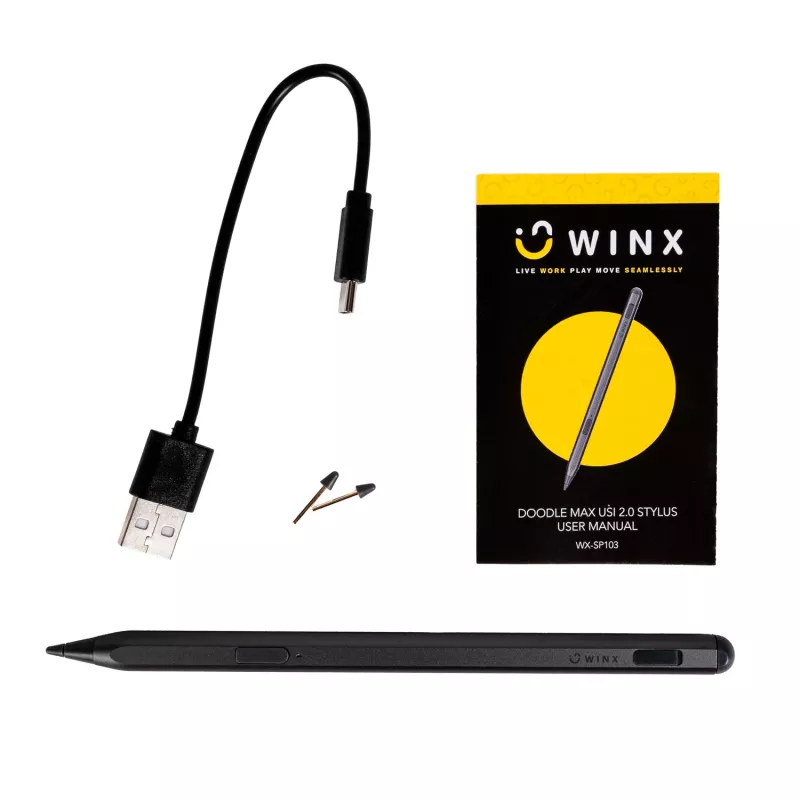 WINX DOODLE Max USI 2.0 Stylus - 4096 surveastet, peopesa tagasilükkamine, kalde tugi, USB-C laetav, Space Grey