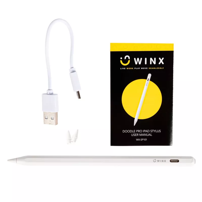 WINX DOODLE Pro iPad-pliiats - valge aktiivne pliiats peopesa äratundmise, kalde tundlikkuse, magnetilise kinnituse, USB-C laadimise ja varuotsikuga