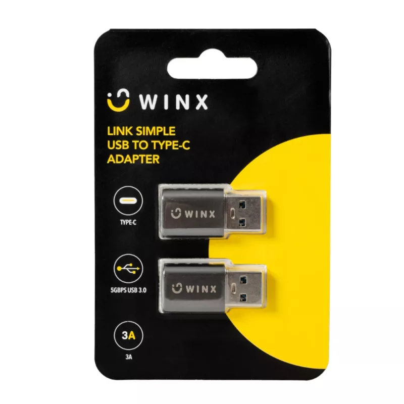 WINX LINK Simple USB to Type-C adapteri kahekomplekt (USB-A isane USB-C emane, 5Gbps, 15W, Space Grey, 2 tk)
