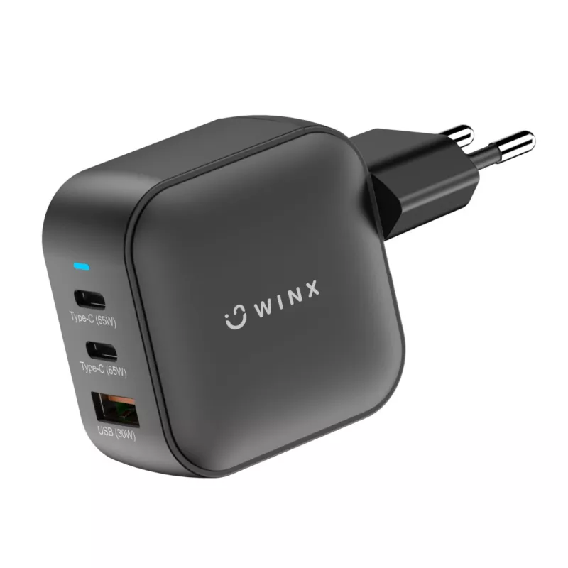 WINX POWER Max 65W GaN seinilaadija - 2x USB-C PD, 1x USB-A QC, must