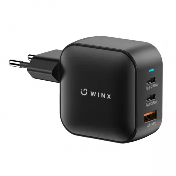 WINX POWER Max 65W GaN seinilaadija - 2x USB-C PD, 1x USB-A QC, must