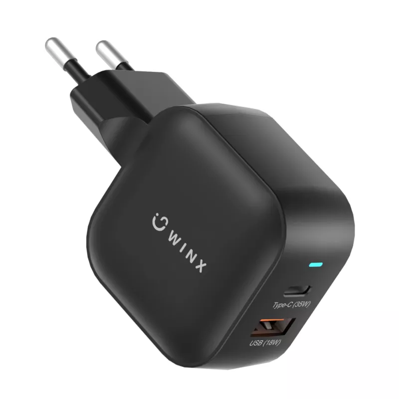 WINX POWER More 35W GaN seinadapter - Dual USB-C ja USB-A, PD 3.0 PPS, valge