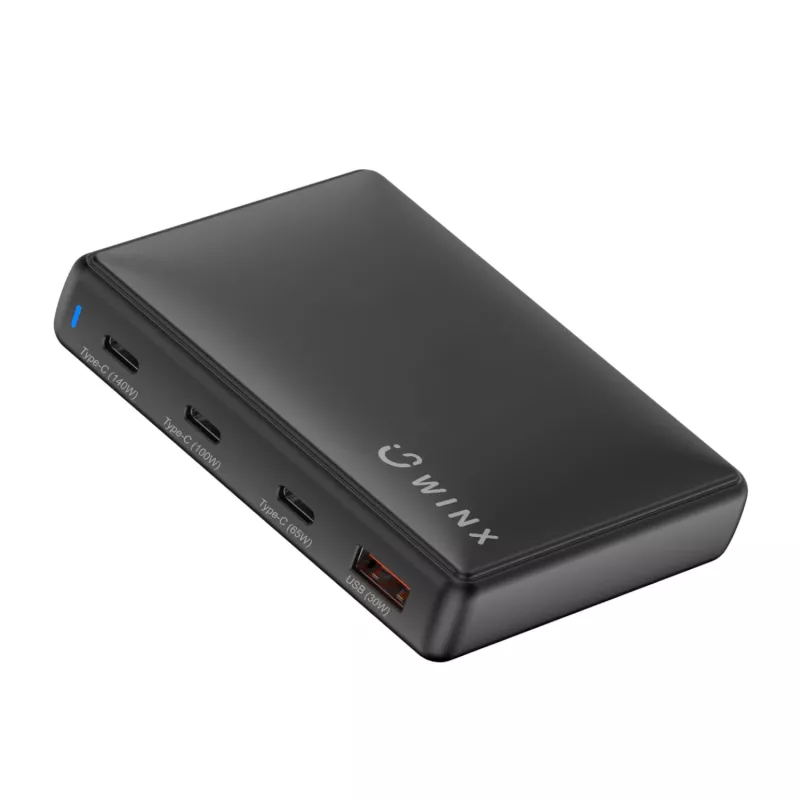 WINX POWER Ultra 140W GaN lauaadapter - 2x USB-C PD 100W + USB-A QC 22.5W, must