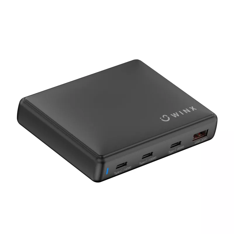 WINX POWER Ultra 140W GaN lauaadapter - 2x USB-C PD 100W + USB-A QC 22.5W, must
