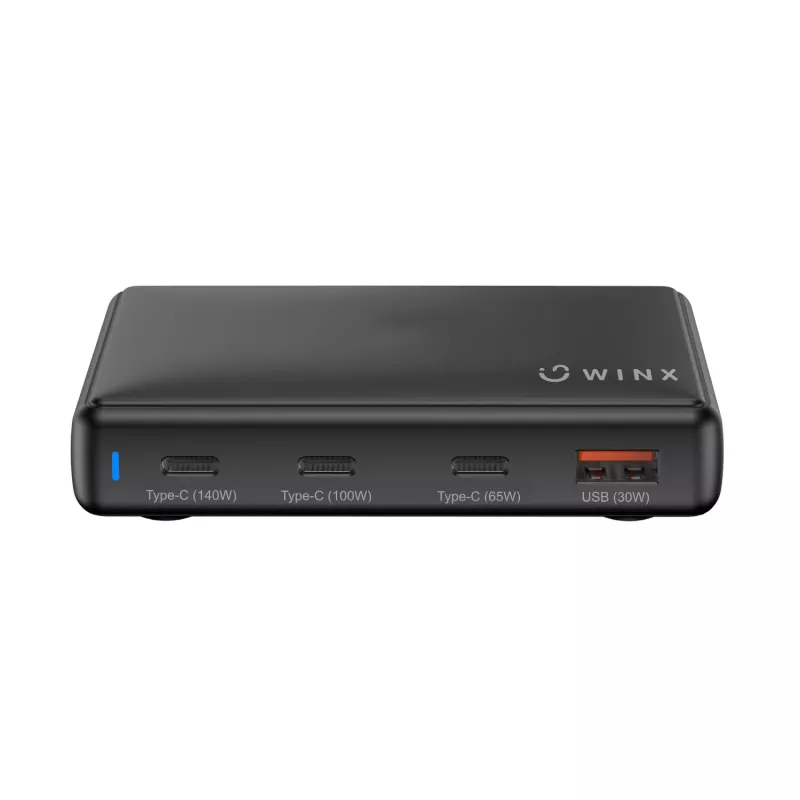 WINX POWER Ultra 140W GaN lauaadapter - 2x USB-C PD 100W + USB-A QC 22.5W, must
