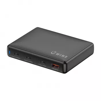 WINX POWER Ultra 140W GaN lauaadapter - 2x USB-C PD 100W + USB-A QC 22.5W, must