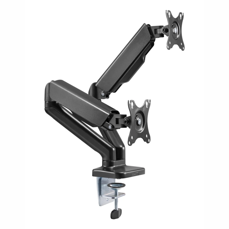 WINX RISE Pro Dual Full Motion Monitor Arm - Gaasvedru lauahoidik 2 ekraanile 17 inch-32 inch, VESA 75/100, 18kg kokku, klambriga ja avaga, must