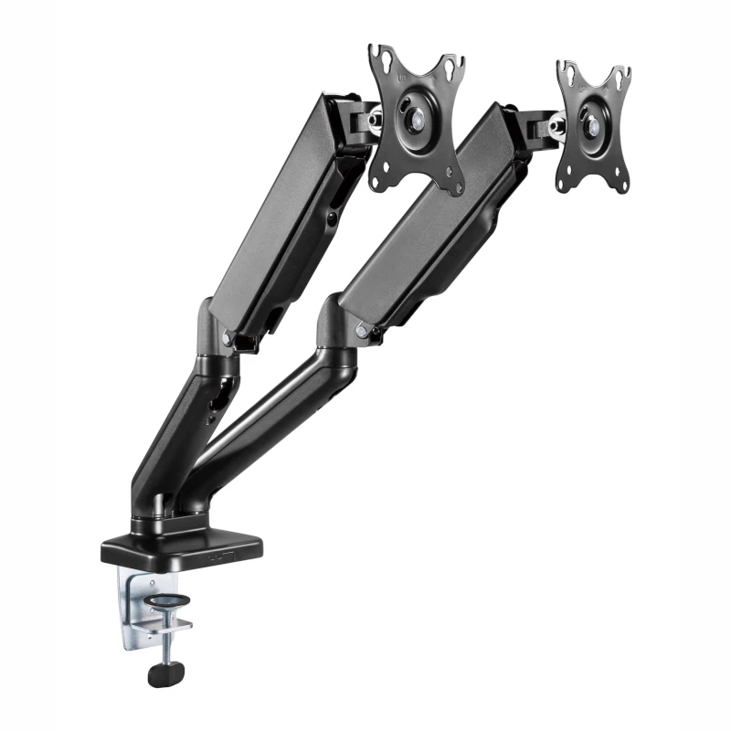 WINX RISE Pro Dual Full Motion Monitor Arm - Gaasvedru lauahoidik 2 ekraanile 17 inch-32 inch, VESA 75/100, 18kg kokku, klambriga ja avaga, must