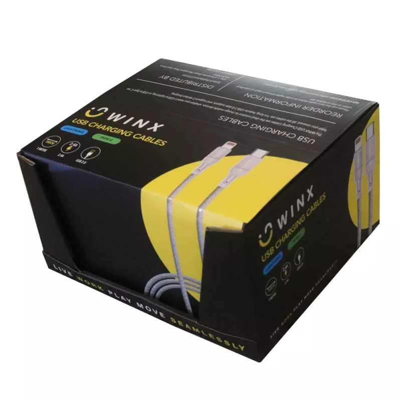 WINX USB to Type-C|Lightning laadimiskaablid 2-in-1 hargnev kaabel 1,2 m must