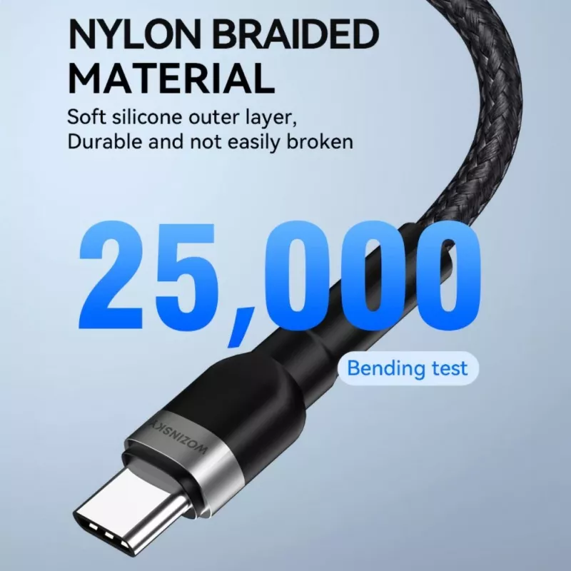 Wozinsky 1 m USB-C to USB-C kaabel 60W PD kiirlaadimine ja andmesünkroonimine must