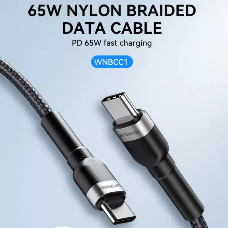 Wozinsky 1 m USB-C to USB-C kaabel 60W PD kiirlaadimine ja andmesünkroonimine must