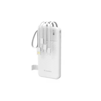 Wozinsky W11-W 10000mAh 10W Power Bank sisseehitatud kaablite ja taskulambiga, valge