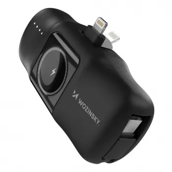 Wozinsky WF16-YLS Mini Power Bank 5000mAh 15W with Built-in USB-C Cable and Apple Watch Charger - Black
