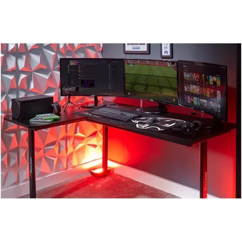 X Rocker 2022068 L-kujuline nurgamängulaud RGB LED-valgustuse ja süsinikkiudefektiga, must