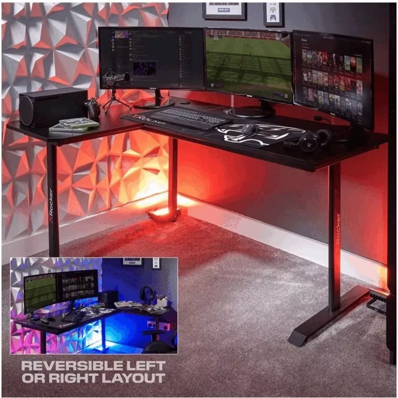 X Rocker 2022068 L-kujuline nurgamängulaud RGB LED-valgustuse ja süsinikkiudefektiga, must