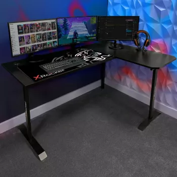 X Rocker 2022068 L-kujuline nurgamängulaud RGB LED-valgustuse ja süsinikkiudefektiga, must