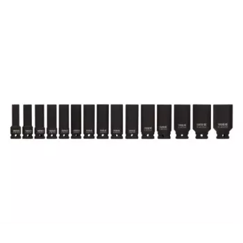 YATO YT-1055 1/2-tolline löögipesade komplekt, 15-osaline meetermõõdustik, 10-32 mm, CrMo teras, must fosfaat, DIN 3121