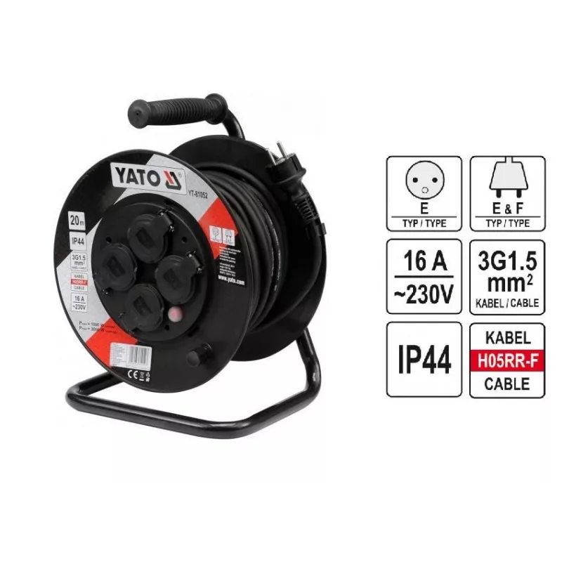Yato YT-81052 Kaablirull 4 AC pistikupesa 20 m