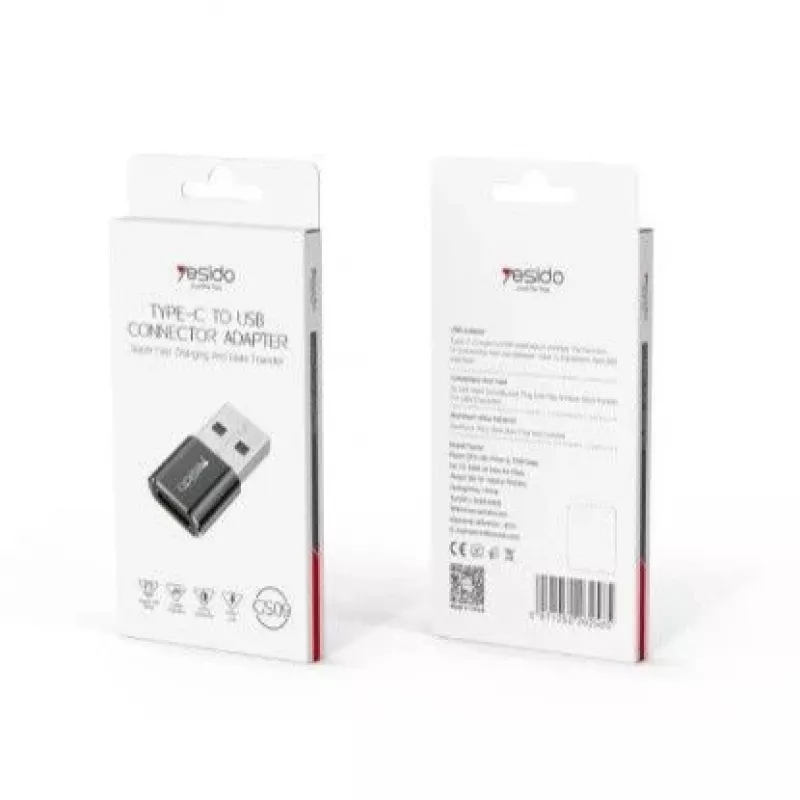 YESIDO GS09 Mini Alumiiniumisulamist USB Type-C USB-A OTG Adapter Must