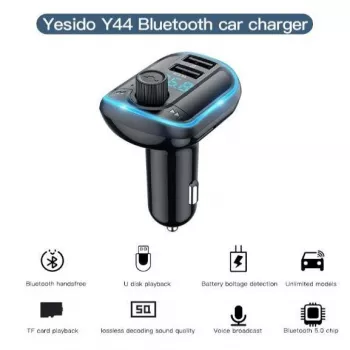 YESIDO Y44 MP3-mängija Bluetooth-autolaadija QC3.0, LED-ekraan, käed-vabad kõned, must