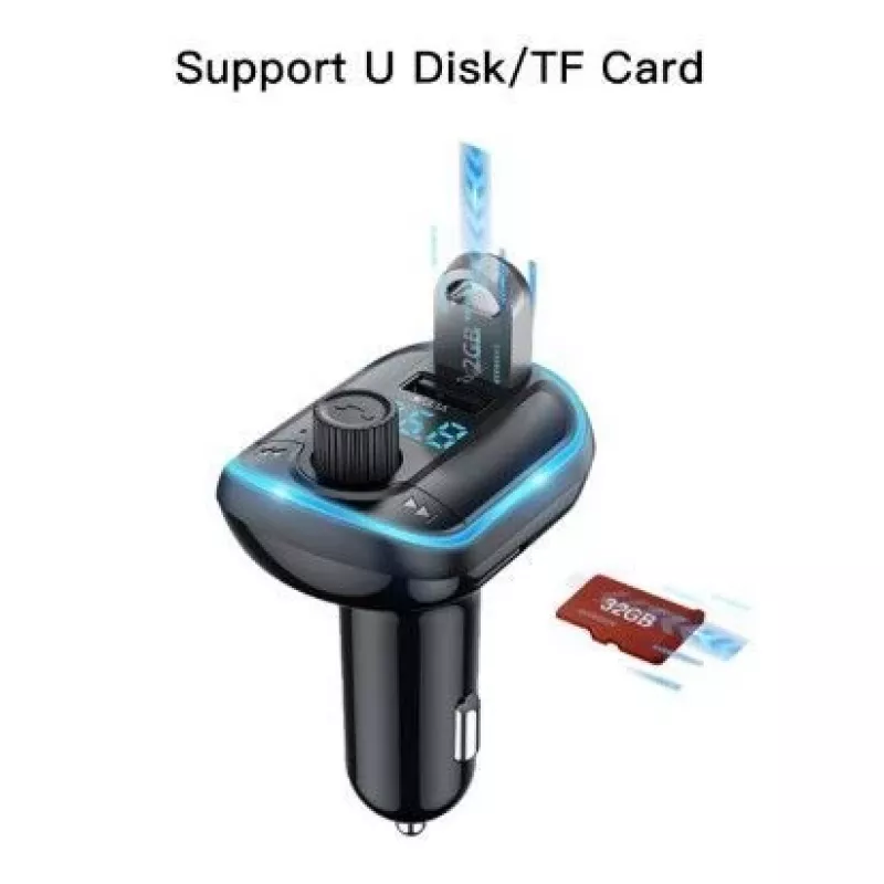 YESIDO Y44 MP3-mängija Bluetooth-autolaadija QC3.0, LED-ekraan, käed-vabad kõned, must