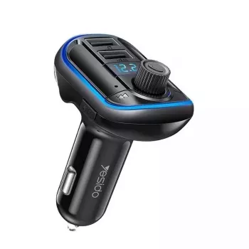 YESIDO Y44 MP3-mängija Bluetooth-autolaadija QC3.0, LED-ekraan, käed-vabad kõned, must