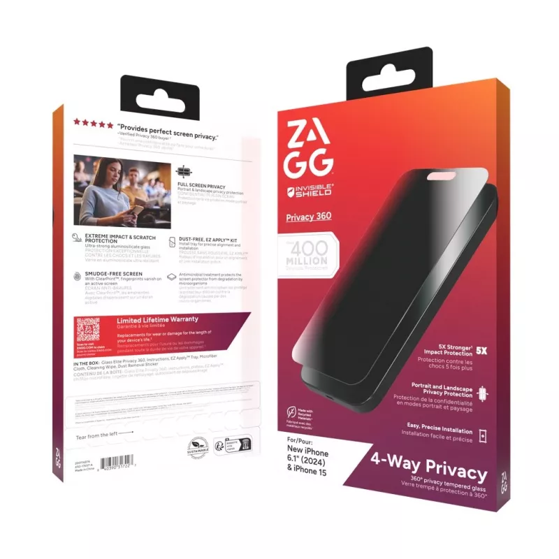 ZAGG InvisibleShield Glass Elite Privacy 360 ekraanikaitse iPhone 14 Pro Maxile