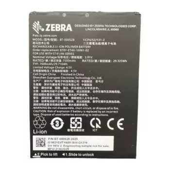 Zebra BTRY-ET401-10INC-01 Sisemine standardaku ET40/ET45 tahvelarvutitele, 3300 mAh Li-Ion, 12.8 Wh, 3.87 V, must