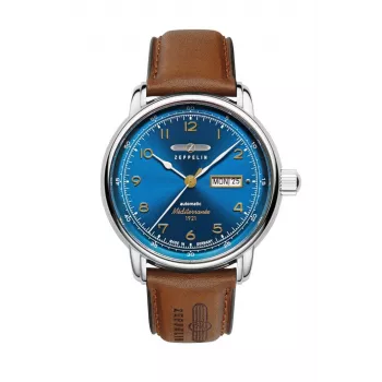 Zeppelin Mediterranee 96643 meeste kvartskell, 40 mm, sinine sihverplaat, sinine nahkrihm