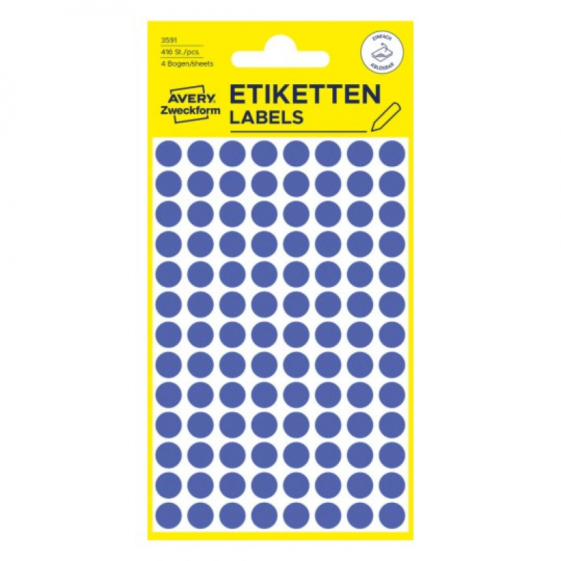 Avery Zweckform 3591 – eemaldatavad märgistuskleepsud, Ø 8 mm, sinised, 416 tk
