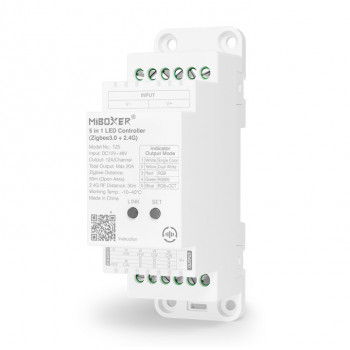 MiBoxer TZ5 DIN-liistu LED-kontroller, Zigbee 3.0 + RF, 12 A kanali kohta, kokku 20 A