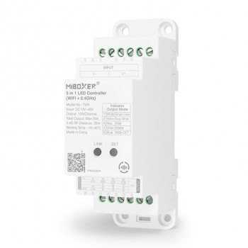 MiBoxer TW5 DIN-liistu LED-kontroller, WiFi + RF, 12 A kanali kohta, kokku 20 A