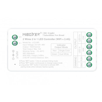 MiBoxer LC2-WR kahejuhtmeline LED-kontroller, Wi-Fi + 2,4 GHz, 12–48 V, 10 A
